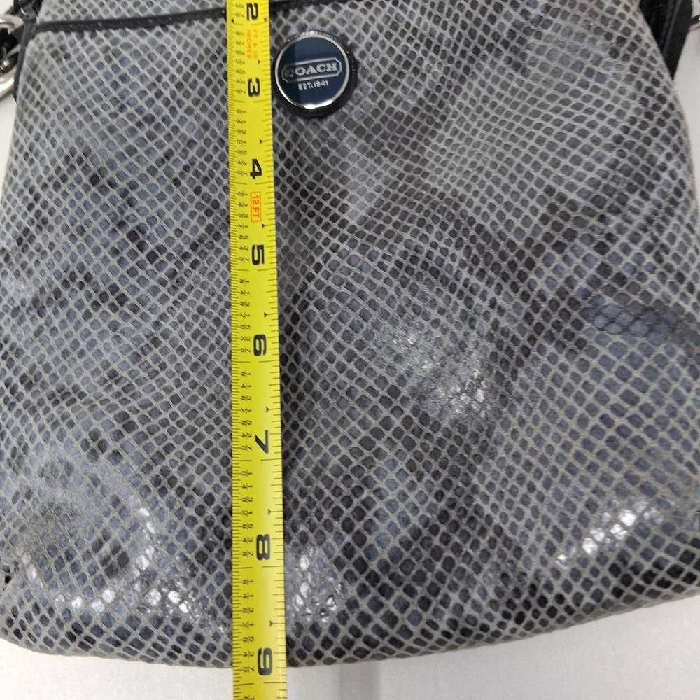 Coach Snakeskin Print Crossbody Bag Grey Black North South Messenger Zip Pocket